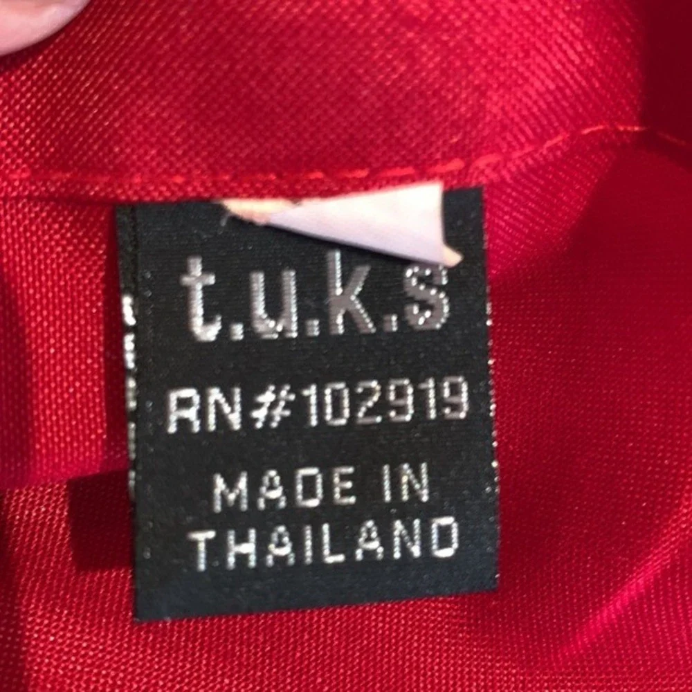 T.U.K.S NWOT.Red-Gold 2-PC.XL. THAI. Top/Skirt Gold elephant design on hem‎
